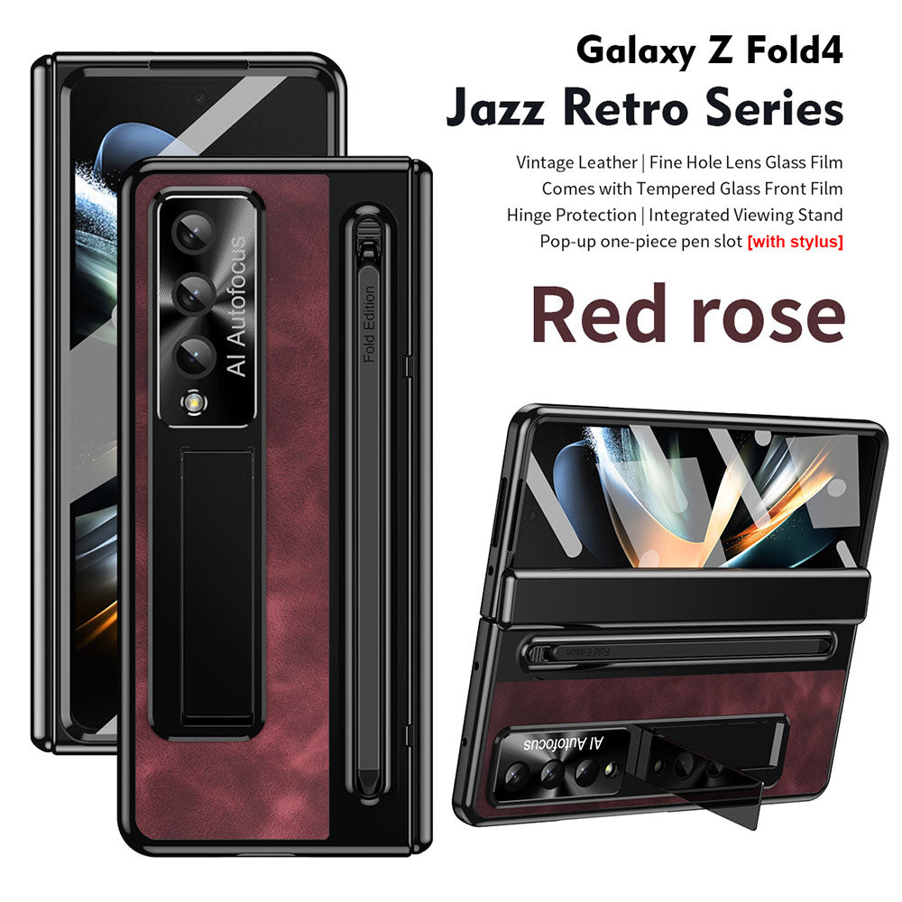 Jazz Retro Series Phone Case For Samsung Galaxy Fold5 Fold4 With Screen Protector and Stylus