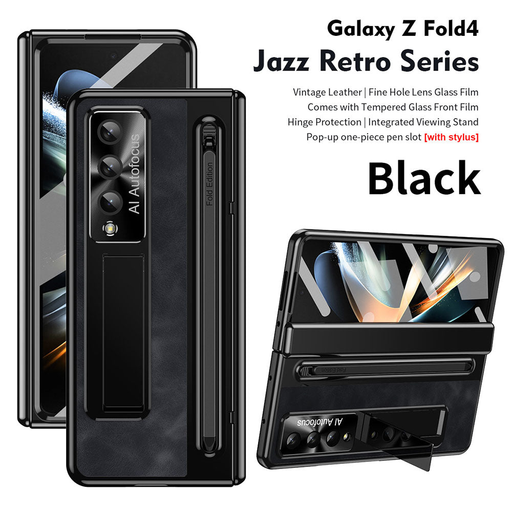 Jazz Retro Series Phone Case For Samsung Galaxy Fold5 Fold4 With Screen Protector and Stylus