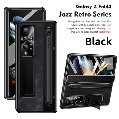 Jazz Retro Series Phone Case For Samsung Galaxy Fold5 Fold4 With Screen Protector and Stylus