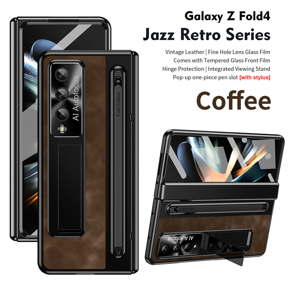 Jazz Retro Series Phone Case For Samsung Galaxy Fold5 Fold4 With Screen Protector and Stylus