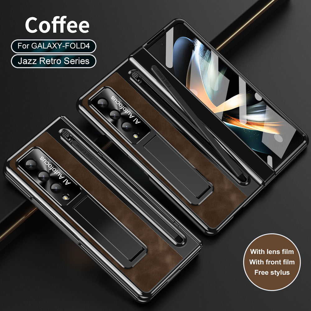 Jazz Retro Series Phone Case For Samsung Galaxy Fold5 Fold4 With Screen Protector and Stylus
