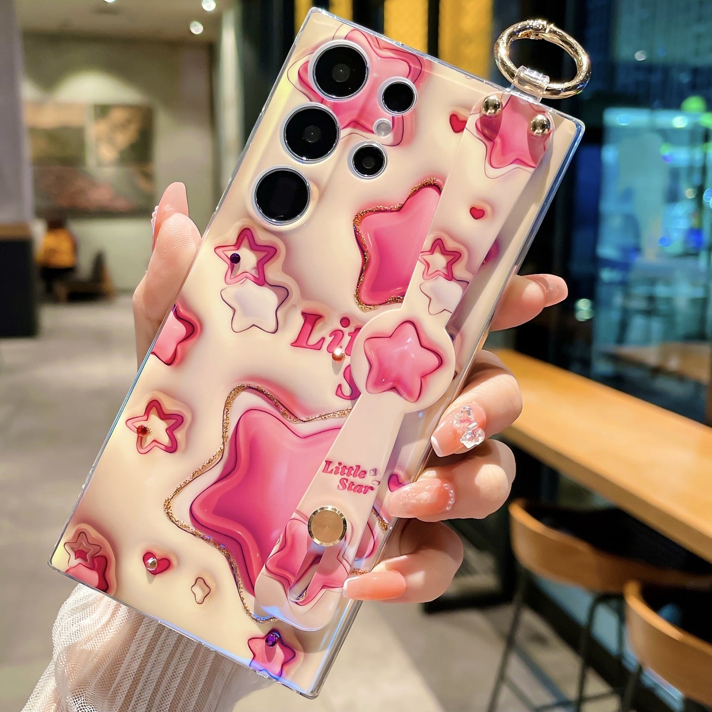 Glitter Blue Light 3D Tulips Case for Samsung Galaxy S23 S23Ultra S23Plus Soft Silicone With Wrist Strap Support Stand Shell