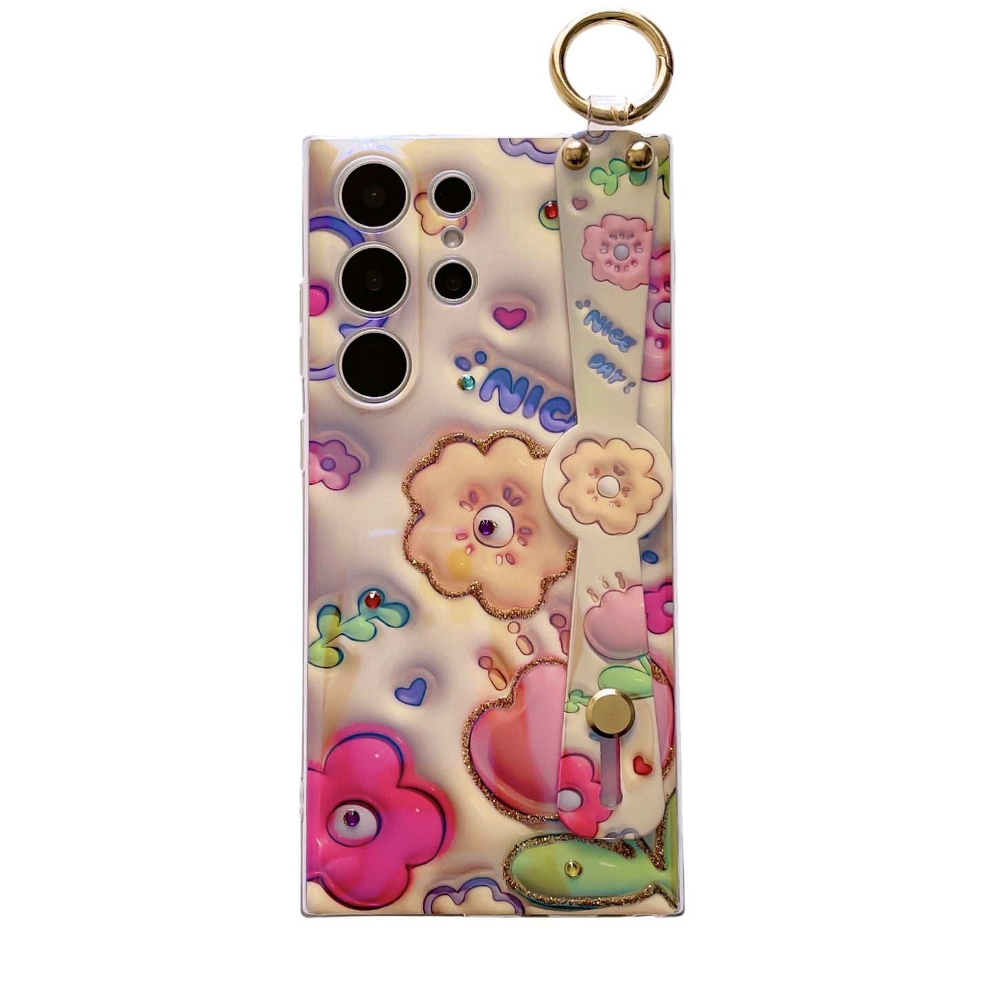 Glitter Blue Light 3D Tulips Case for Samsung Galaxy S23 S23Ultra S23Plus Soft Silicone With Wrist Strap Support Stand Shell